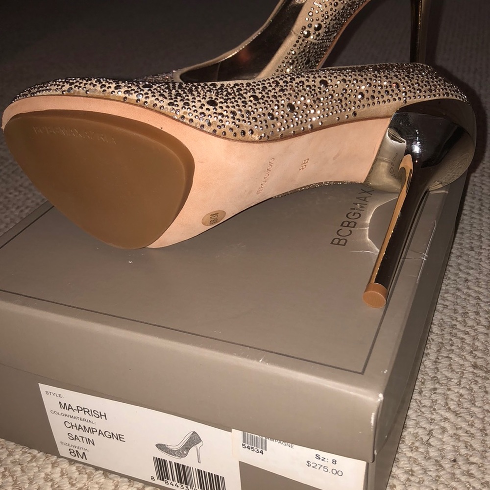 BCBGMaxAzria Champagne Satin Studded Heels - Picture 3 of 3